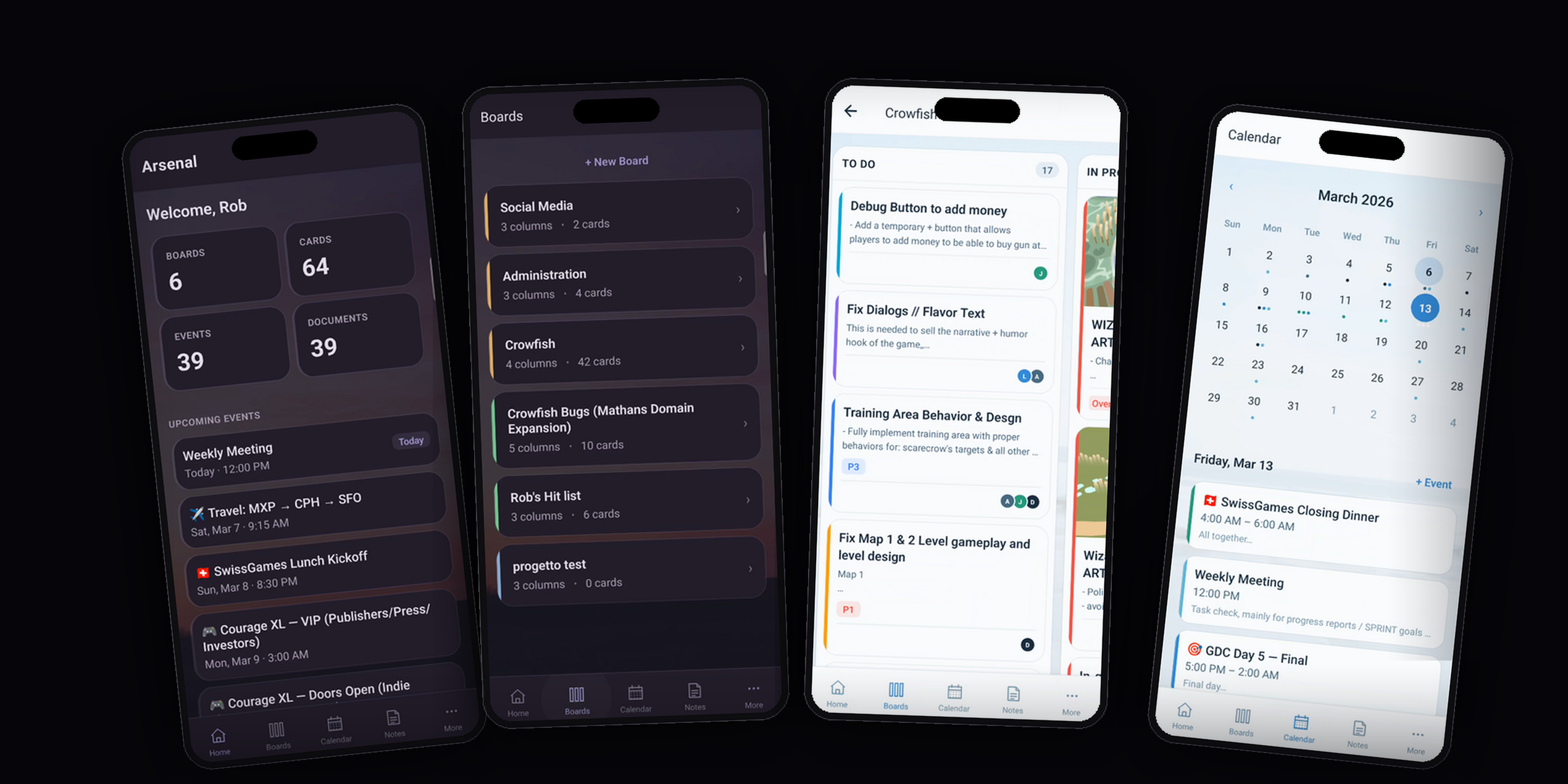Mobile companion app — dashboard, boards, kanban, and calendar on any device