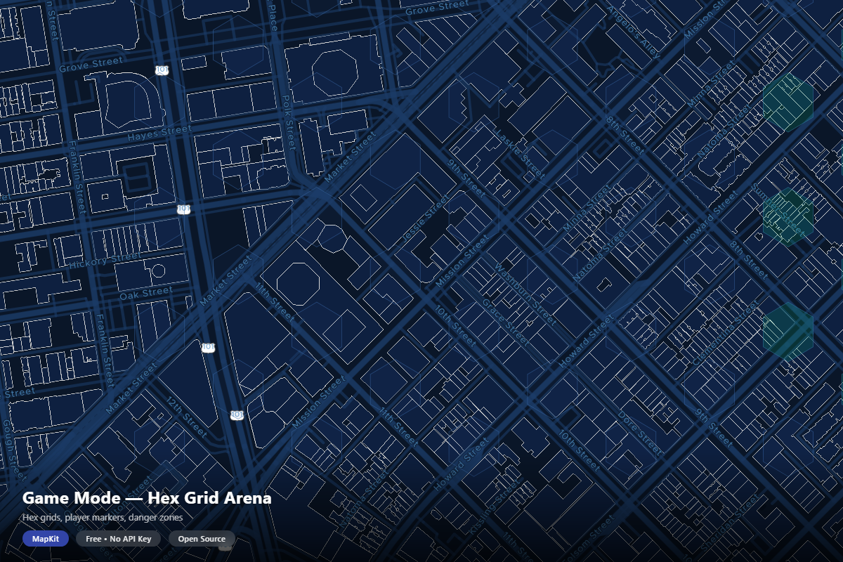 Game mode — hex grid overlay for location-based games