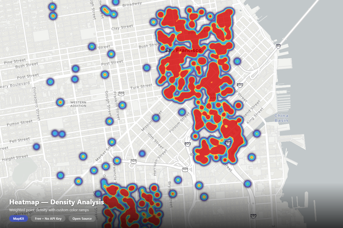 Heatmap overlay — density visualization with custom color ramps
